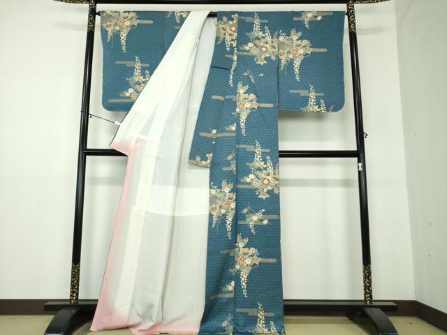 平和屋着物●上質な小紋 舞蝶花文 金彩 正絹 逸品 未使用 DAAZ0627ps