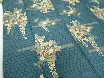 平和屋着物●上質な小紋 舞蝶花文 金彩 正絹 逸品 未使用 DAAZ0627ps