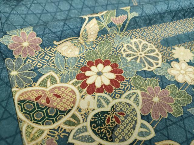 平和屋着物●上質な小紋 舞蝶花文 金彩 正絹 逸品 未使用 DAAZ0627ps