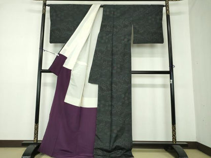 平和屋着物●上質な紬 草葉文 正絹 逸品 DAAZ0646ps