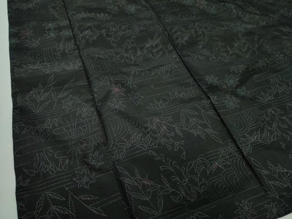 平和屋着物●上質な紬 草葉文 正絹 逸品 DAAZ0646ps