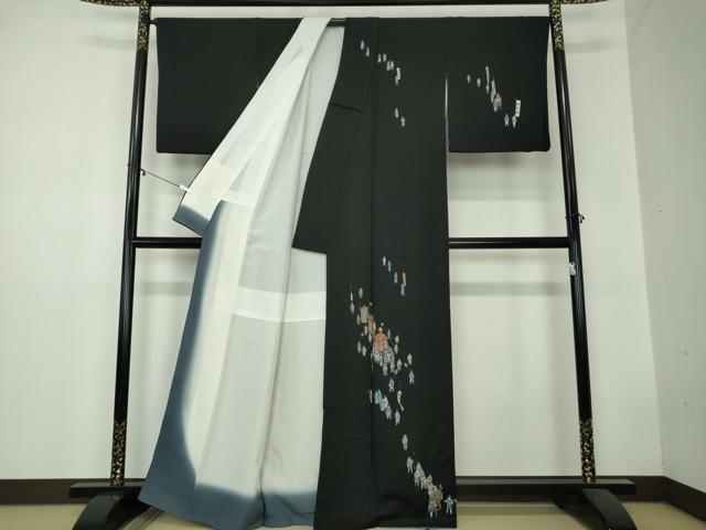 平和屋着物●訪問着 時代まつり 黒地 金彩 正絹 逸品 DAAZ0656ps