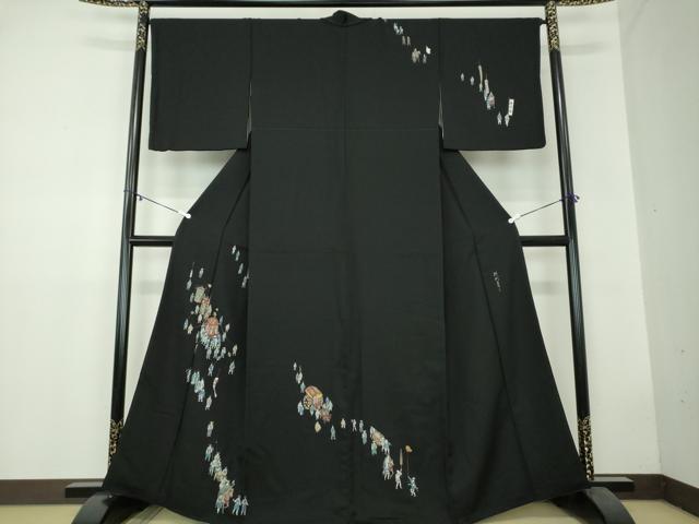 平和屋着物●訪問着 時代まつり 黒地 金彩 正絹 逸品 DAAZ0656ps