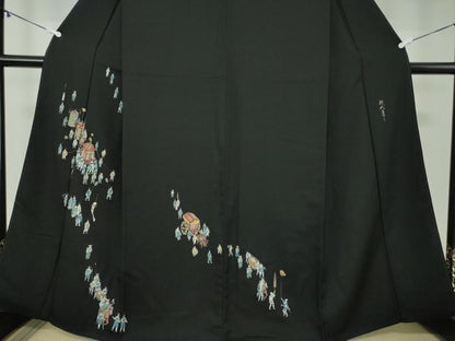 平和屋着物●訪問着 時代まつり 黒地 金彩 正絹 逸品 DAAZ0656ps