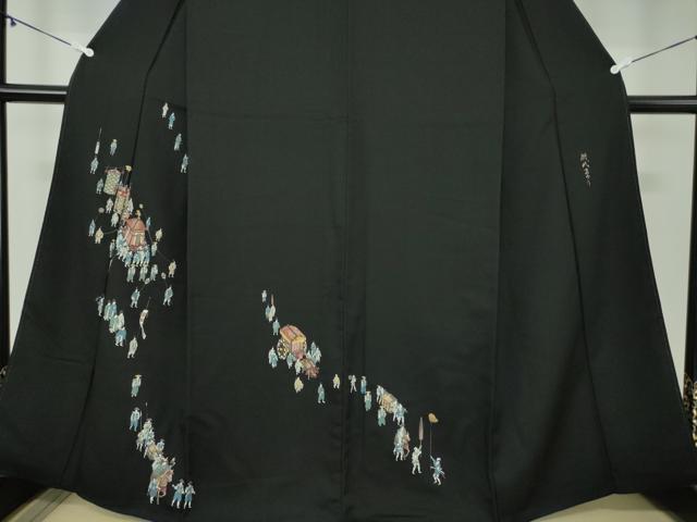 平和屋着物●訪問着 時代まつり 黒地 金彩 正絹 逸品 DAAZ0656ps