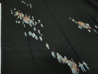 平和屋着物●訪問着 時代まつり 黒地 金彩 正絹 逸品 DAAZ0656ps