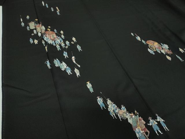 平和屋着物●訪問着 時代まつり 黒地 金彩 正絹 逸品 DAAZ0656ps