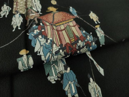 平和屋着物●訪問着 時代まつり 黒地 金彩 正絹 逸品 DAAZ0656ps