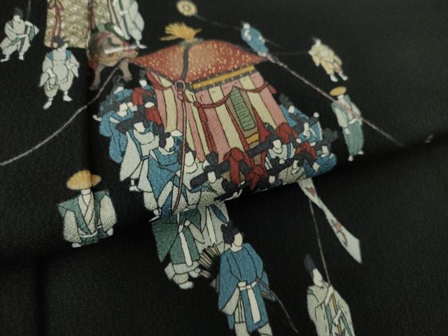 平和屋着物●訪問着 時代まつり 黒地 金彩 正絹 逸品 DAAZ0656ps