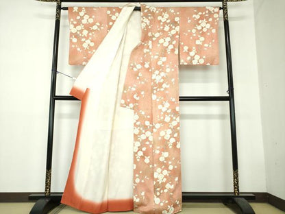 平和屋着物●上質な小紋　地紋起こし　枝椿　暈し染め　正絹　逸品　DAAZ0664ps