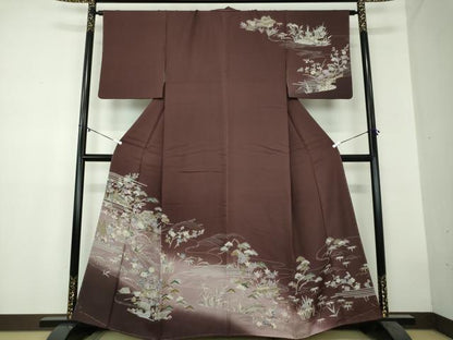 平和屋着物●訪問着　流水風景花文　暈し染め　正絹　逸品　未使用　DAAZ0670ps