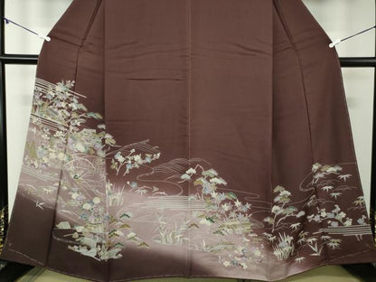平和屋着物●訪問着　流水風景花文　暈し染め　正絹　逸品　未使用　DAAZ0670ps