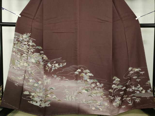 平和屋着物●訪問着　流水風景花文　暈し染め　正絹　逸品　未使用　DAAZ0670ps