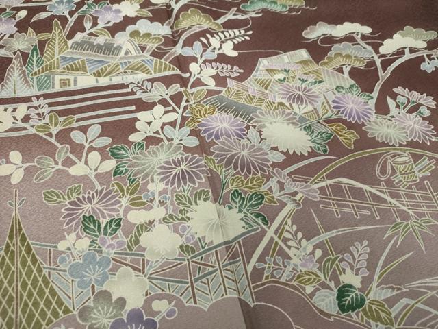 平和屋着物●訪問着　流水風景花文　暈し染め　正絹　逸品　未使用　DAAZ0670ps
