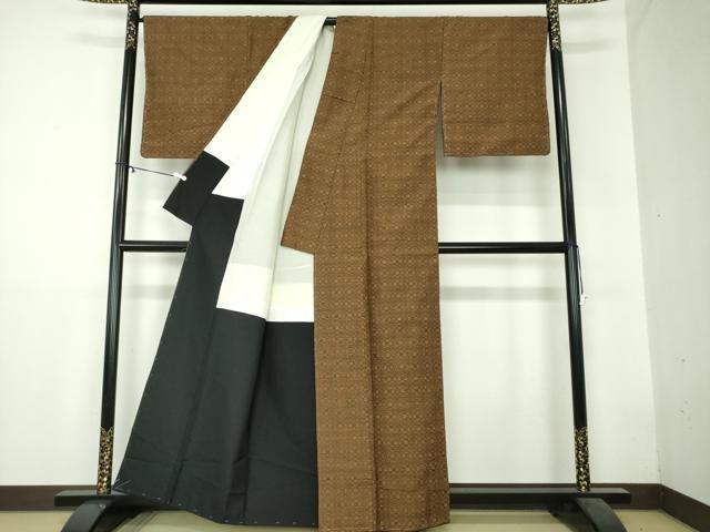 平和屋着物●上質な紬 変わり格子 正絹 逸品 DAAZ0678ps