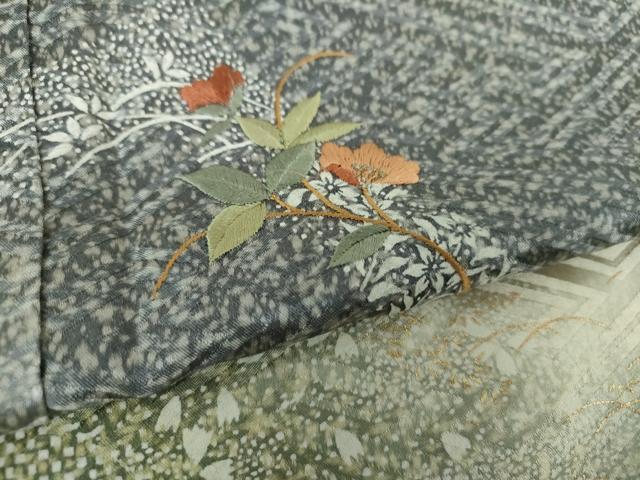 平和屋着物●訪問着　刺繍　草花文　金彩　正絹　逸品　DAAZ0680ps