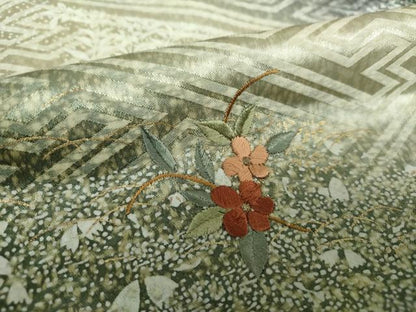 平和屋着物●訪問着　刺繍　草花文　金彩　正絹　逸品　DAAZ0680ps