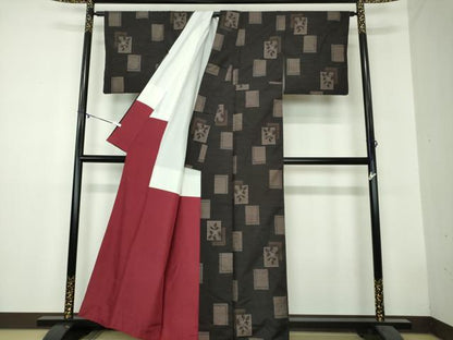 平和屋着物●上質な紬　色紙重ね花文　正絹　逸品　DAAZ0685ps