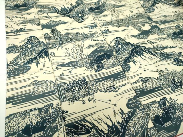 平和屋着物●上質な小紋　紬地　型染　風景文　正絹　逸品　DAAZ0686ps