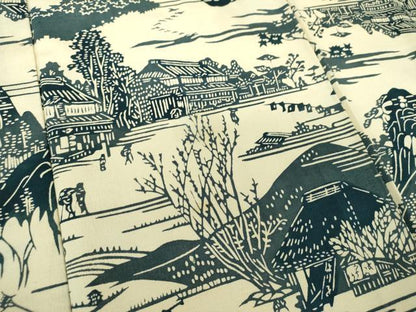 平和屋着物●上質な小紋　紬地　型染　風景文　正絹　逸品　DAAZ0686ps