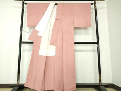 平和屋着物●上質な色無地　霞地紋　紅梅色　正絹　逸品　DAAZ0699ps