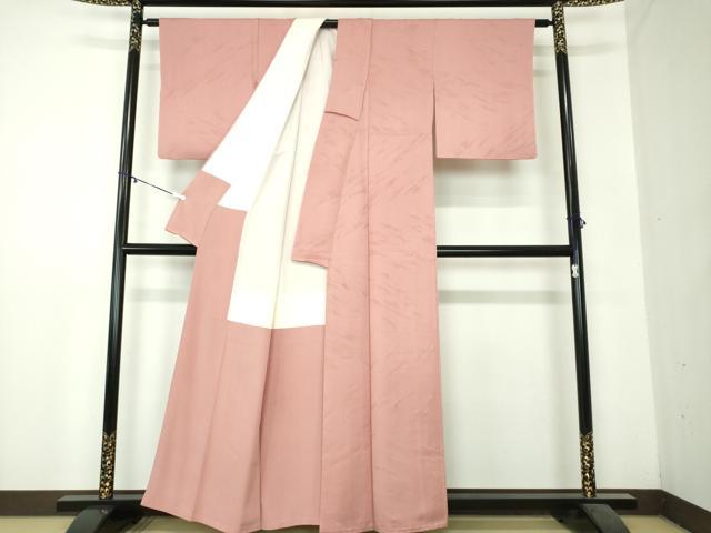 平和屋着物●上質な色無地　霞地紋　紅梅色　正絹　逸品　DAAZ0699ps