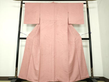 平和屋着物●上質な色無地　霞地紋　紅梅色　正絹　逸品　DAAZ0699ps