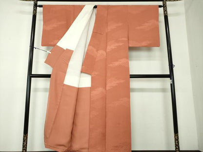 平和屋着物●上質な色無地 雲取り青海波地紋 東雲色 正絹 逸品 DAAZ0703ps