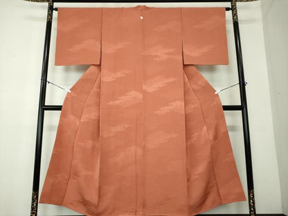 平和屋着物●上質な色無地 雲取り青海波地紋 東雲色 正絹 逸品 DAAZ0703ps