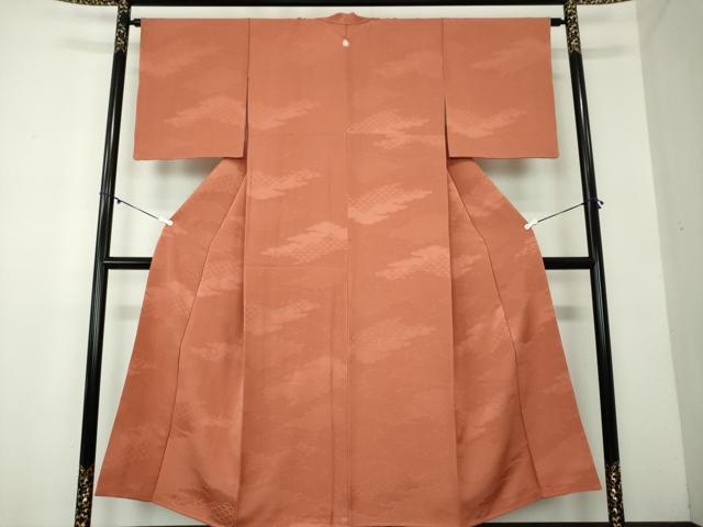 平和屋着物●上質な色無地 雲取り青海波地紋 東雲色 正絹 逸品 DAAZ0703ps
