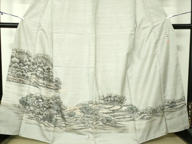 平和屋着物●本場染大島紬　訪問着　作家物　手描き　仁科路　正絹　逸品　DAAZ0716ps