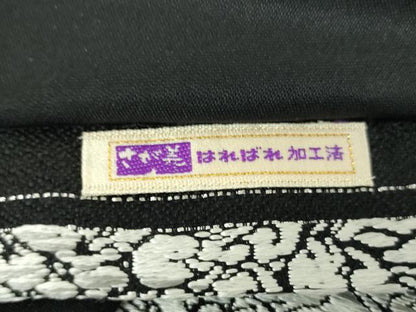平和屋着物●六通柄袋帯 唐織 兎尽くし 黒地 銀糸 正絹 逸品 DAAZ0777ps