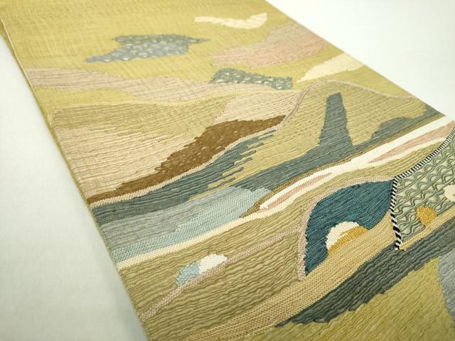平和屋着物▽太鼓柄袋帯 スリーシーズン帯 春 夏 秋 すくい織 霞文 正絹 逸品 DAAZ0800ps