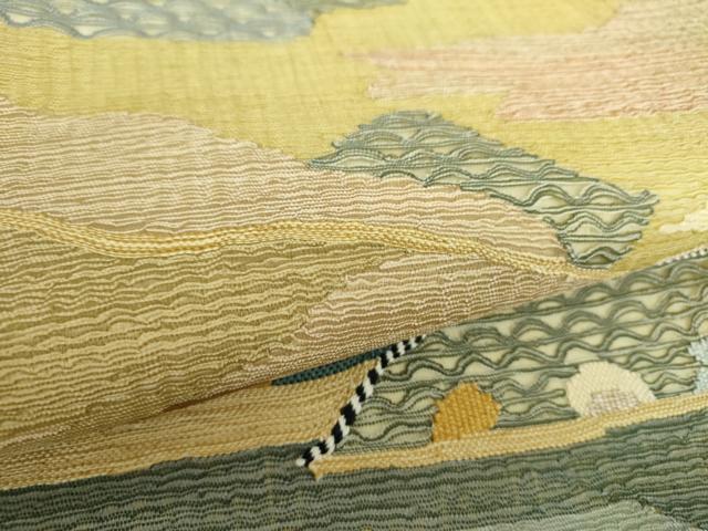 平和屋着物▽太鼓柄袋帯 スリーシーズン帯 春 夏 秋 すくい織 霞文 正絹 逸品 DAAZ0800ps