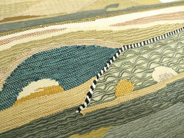平和屋着物▽太鼓柄袋帯 スリーシーズン帯 春 夏 秋 すくい織 霞文 正絹 逸品 DAAZ0800ps