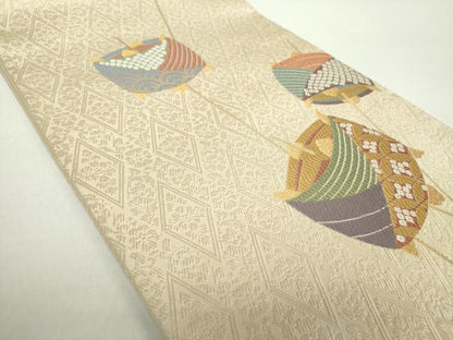平和屋着物●六通柄袋帯　唐織　糸車　金糸　正絹　逸品　DAAZ0807ps