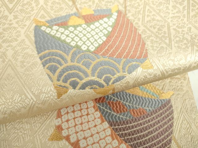 平和屋着物●六通柄袋帯　唐織　糸車　金糸　正絹　逸品　DAAZ0807ps