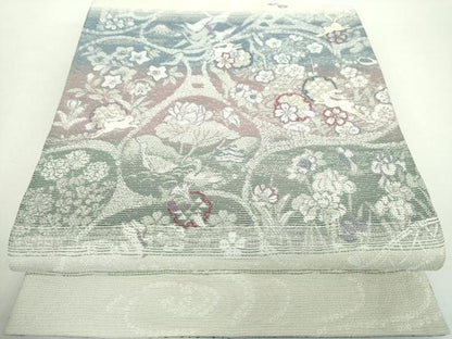 平和屋着物▽両面 六通柄袋帯 唐織 スリーシーズン帯 春 夏 秋 雪輪跳兎 白鳥 金糸 正絹 逸品 DAAZ0815ps