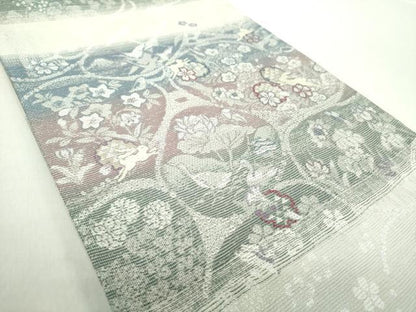 平和屋着物▽両面 六通柄袋帯 唐織 スリーシーズン帯 春 夏 秋 雪輪跳兎 白鳥 金糸 正絹 逸品 DAAZ0815ps