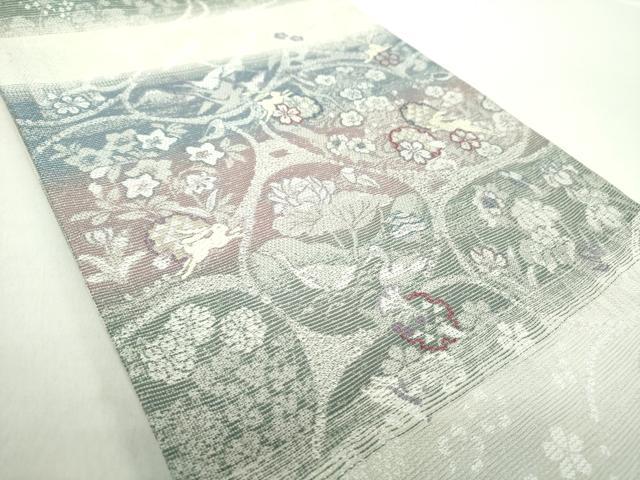 平和屋着物▽両面 六通柄袋帯 唐織 スリーシーズン帯 春 夏 秋 雪輪跳兎 白鳥 金糸 正絹 逸品 DAAZ0815ps