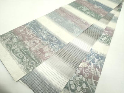 平和屋着物▽両面 六通柄袋帯 唐織 スリーシーズン帯 春 夏 秋 雪輪跳兎 白鳥 金糸 正絹 逸品 DAAZ0815ps