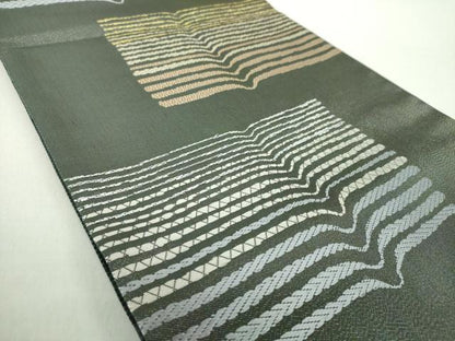平和屋着物●六通柄袋帯 横縞 金銀糸 正絹 逸品 DAAZ0824ps