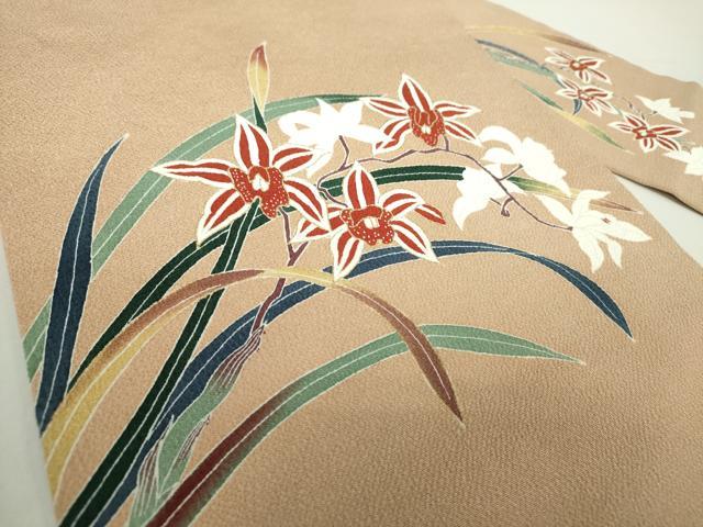 平和屋着物●九寸名古屋帯 草花文 鬼しぼ縮緬 金彩 正絹 逸品 DAAZ0834ps