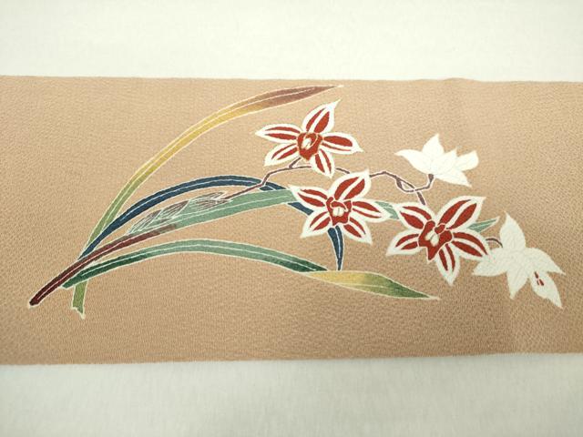 平和屋着物●九寸名古屋帯 草花文 鬼しぼ縮緬 金彩 正絹 逸品 DAAZ0834ps