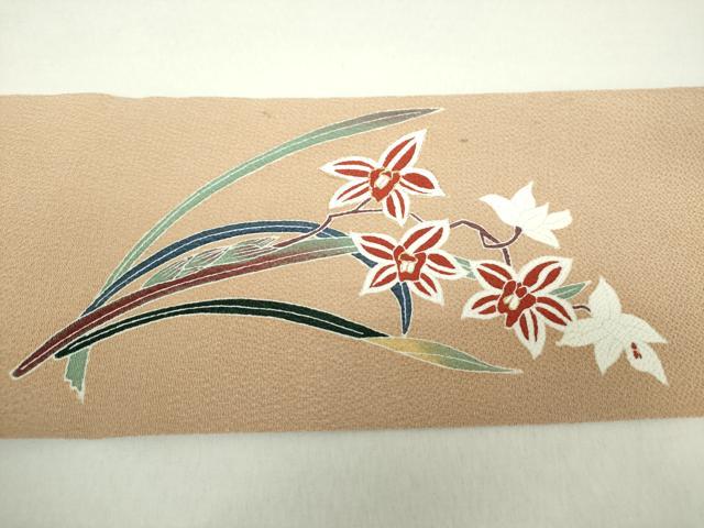 平和屋着物●九寸名古屋帯 草花文 鬼しぼ縮緬 金彩 正絹 逸品 DAAZ0834ps