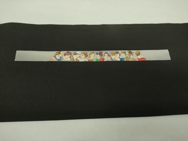 平和屋着物●塩瀬　九寸名古屋帯　手描き　西洋人　黒地　正絹　逸品　DAAZ0845ps