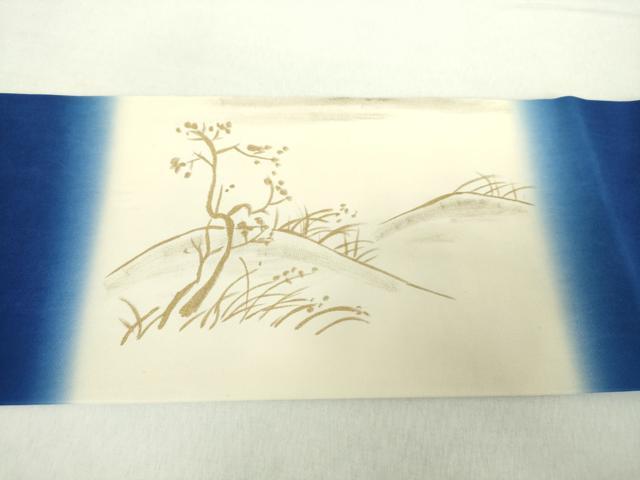 平和屋着物○塩瀬 九寸名古屋帯 手描き 鳥獣戯画 金彩 正絹 逸品