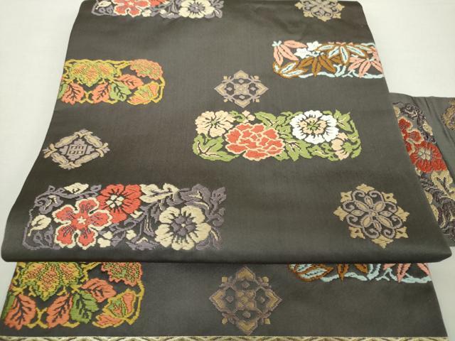 平和屋着物○九寸名古屋帯 唐織 草木染 草花文 正絹 逸品 DAAZ0849ps
