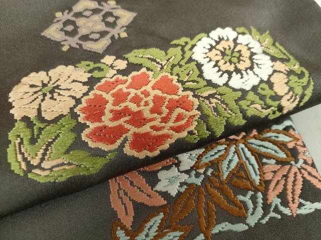 平和屋着物○九寸名古屋帯 唐織 草木染 草花文 正絹 逸品 DAAZ0849ps