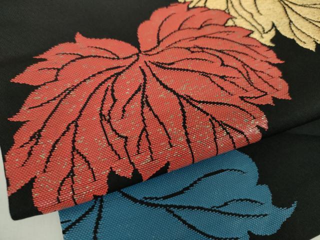 平和屋着物○龍村美術織物 たつむら 九寸名古屋帯 つた錦 黒地